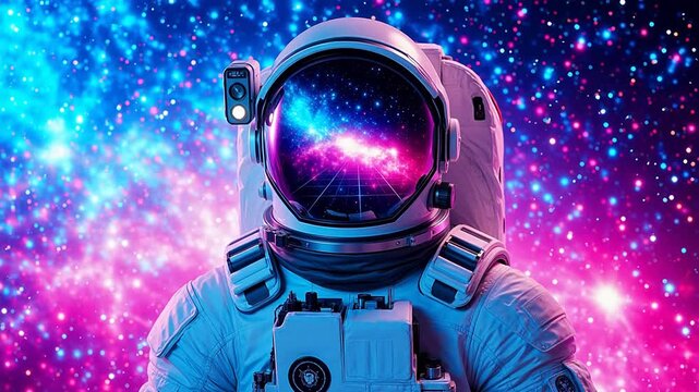 Astronaut in space with colorful galaxy background