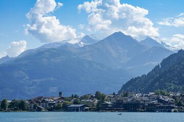 Lake Zell with Alpine Mountain Landscape on Sunny Summer Day &ndash; Scenic Austria with Copy Space
