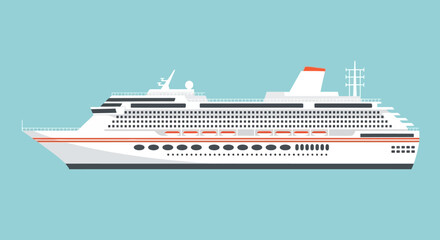 A large cruise ship sails across the calm ocean waters viewed from the side on a sunny day © Steven