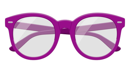 Vibrant purple glasses with clear lenses and rounded frames showcased against a plain background from a frontal viewpoint