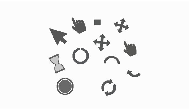 Gray Mouse Click Cursor and Loading Icons Solid UI Pointer Vector Pack