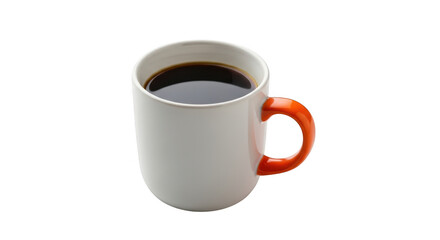 A cozy mug filled with steaming black coffee and an orange handle