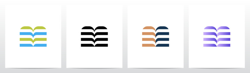 Abstract Open Book Pages Stripes Letter Initial Logo Design M © recehan