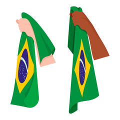 A set of hands holding the Brazilian flag