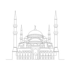 Fototapeta premium Grand Mosque Architecture Line Art Outline Vector Illustration 