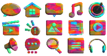 Abstract Colorful 3D Multimedia and Social Media Icon Set