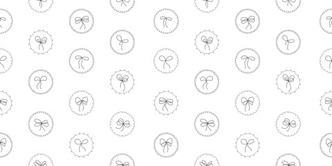 Ribbon medallion pattern. Lace circle bows seamless background. Outline bowknot seal. Doodle modern girly wallpaper for fabric print, packaging, scrapbook, apparel design, planner