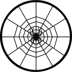 Obraz premium Black spider and web silhouette on white background