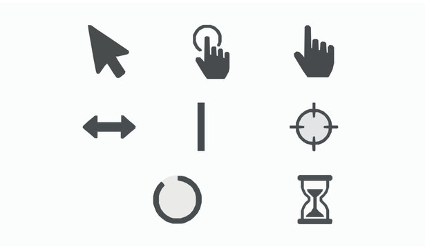 Solid Gray Mouse Click Cursor and Loading Symbols UI Vector Pack