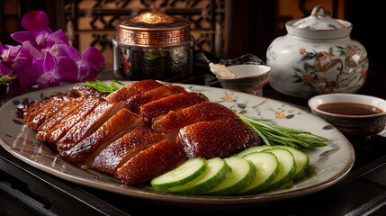 Traditional Peking duck, served with vegetables