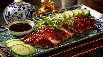Traditional Peking duck, served with vegetables