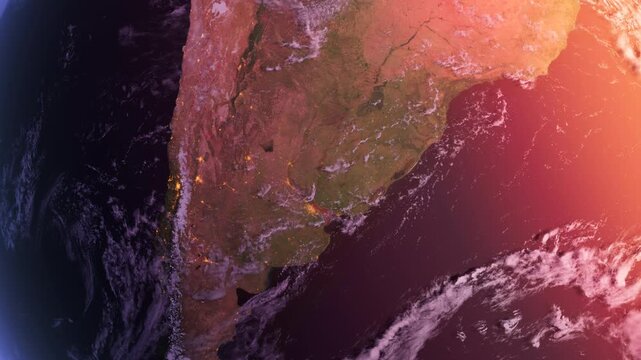 South America From Space at Sunrise. Planet Earth From Space. Globe