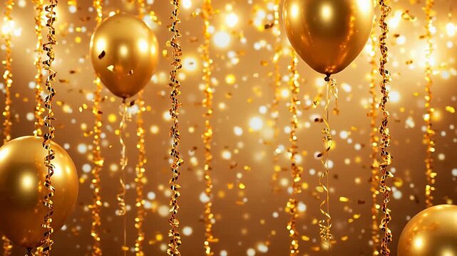 Gold balloons and confetti at celebration