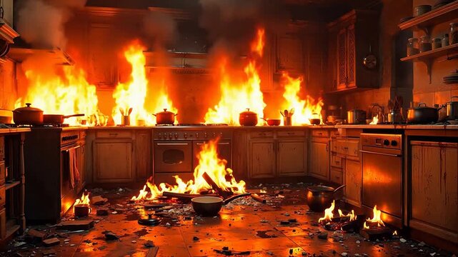 Kitchen engulfed in flames