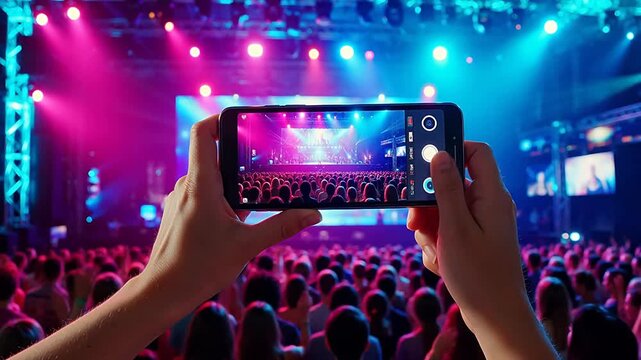 Person taking photo of concert crowd