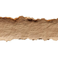 Rough torn kraft paper strip texture isolated on transparent background.