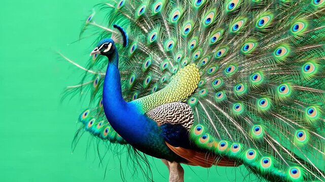Peacock with colorful tail feathers