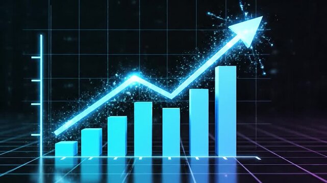 Digital financial graph with a glowing arrow showing growth.