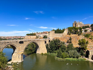 San Martin bridge spanning Tagus river in Toledo