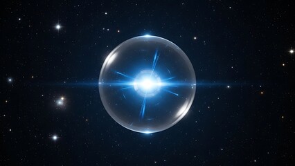 Obraz premium Bright light source surrounded by stars in dark space shows glowing orb with rays extending outward