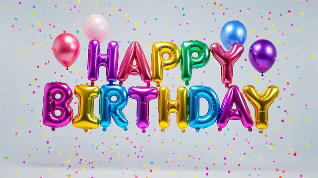 Colorful birthday balloons and confetti