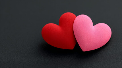 Fototapeta premium Two decorative hearts on black background symbolizing love 