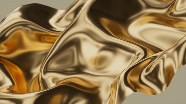 Abstract fluid liquid gold background animation. Golden metal textile levitating waving cloth. 3d render	