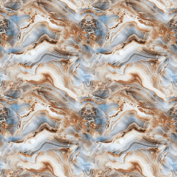 Swirling patterns of blue and brown create a seamless agate marble texture.