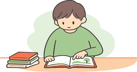 Quiet child chooses a notebook at a desk, covers stacked nearby, pages flipped slowly, fingers pause on a favorite one. |