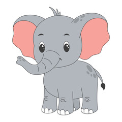 Obraz premium Friendly Baby Elephant Cartoon with Raised Trunk