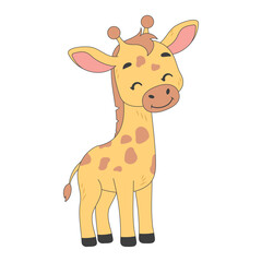 Cute Baby Giraffe Character Standing Happily