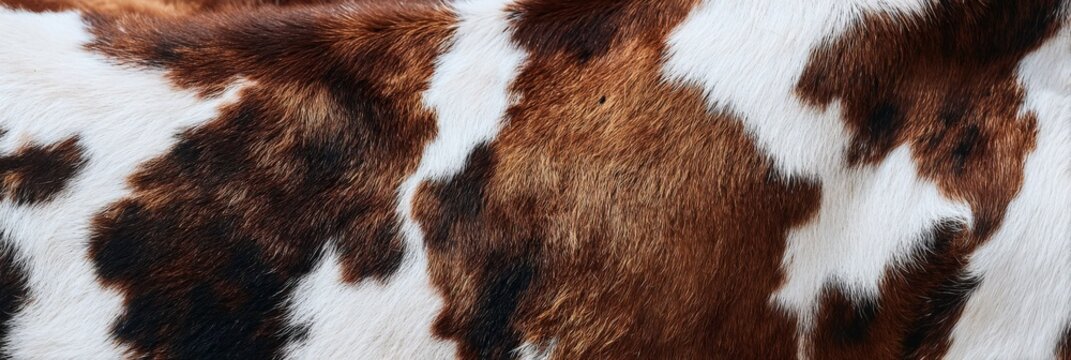 Close-up of brown and white cowhide patterned fur