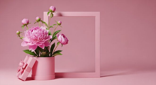 International mother's day celebration with pink flowers and gift