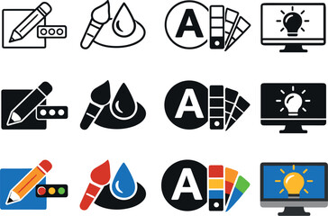 Fototapeta premium Icon object one, icon object two, icon object three, and icon object four representing visual identity and branding elements.