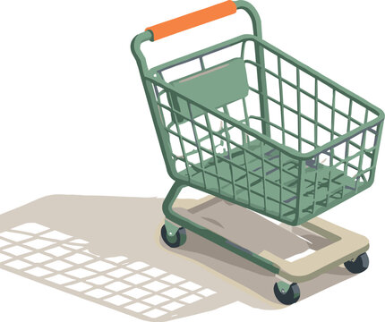 Minimal Shopping Cart Design. Shopp ingc artm inim al object ly ing flat top down view withb aske toutl ine andh andle cle arlydef