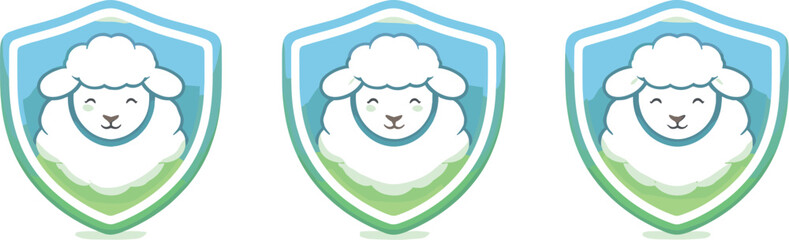 Fototapeta premium Protection metaphor symbolized by a sheep enclosed within a soft curved shield shape forming one cohesive emblem, gentle rounded