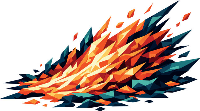 Dynamic Lava Flow. Low-poly vector illustration of a lava flow spill escalating, molten lava surging forward in jagged angular