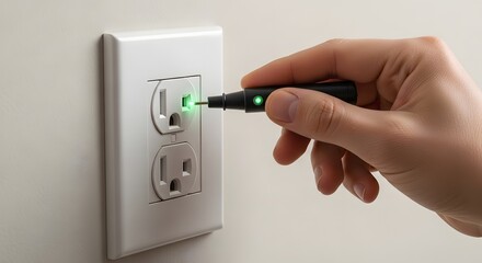 Naklejka premium and Using Voltage Tester Checking Electrical Outlet Safety in House