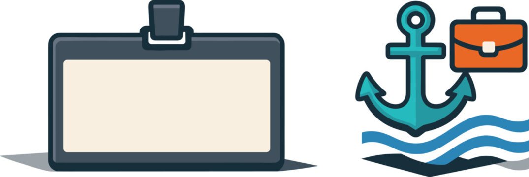 Nameb adgebl ank presented as aref ined up right product pose with cle anc orp or ate ic onl ines positi oned in the right third