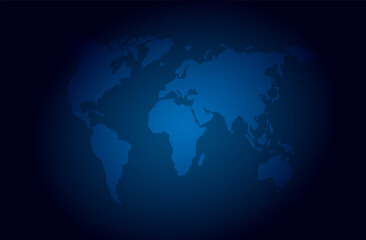Digital world map silhouette projected on dark blue gradient background