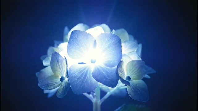 Abstract Blue Hydrangea Flower with Glowing Aura.
