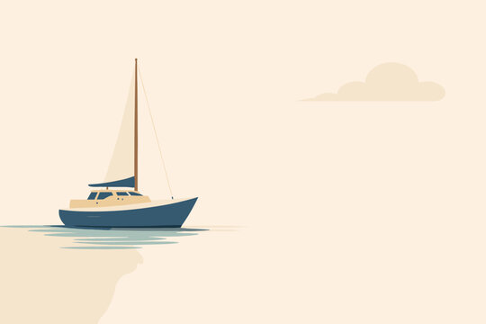 Boat silhouette object st and ing in acle ansidepr ofile withsimplifiedhull and gentlebow curve positi oned in the left third ona