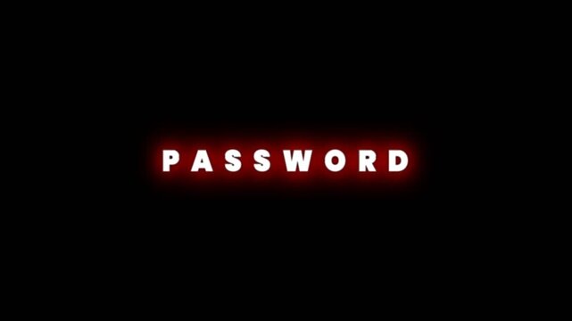 Simple red glowing password text animation on a dark background, representing cybersecurity, data protection, and secure online access concept.