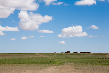 Dirt road in mongolian steppe, Gobi desert landscape, Mongolia