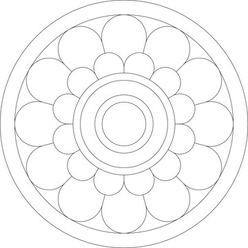 Simple geometric flower mandala in a circular outline. A clean minimalist design ideal for coloring pages, logos, or symmetrical pattern templates.