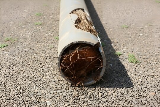 Obstruction s&eacute;v&egrave;re d'une &eacute;vacuation par des racines d'arbres
