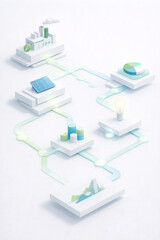 vertical green economy data flow visualization with abstract network