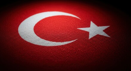 Obraz premium Turkish flag with crescent moon and star on red fabric background