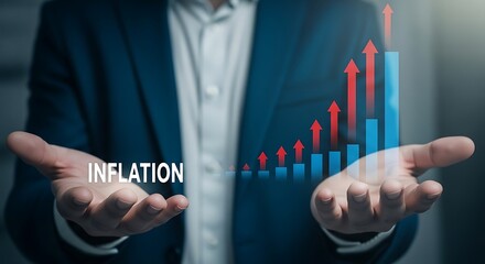 A businessman presenting inflation concept with rising graph