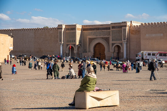 Crowd in el-Hedim Square in front of Bab Mansour in Meknes, Morocco